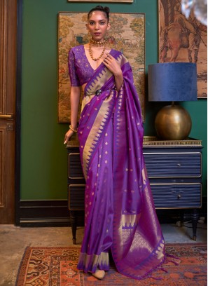 Purple Designer Weaving Silk Saree