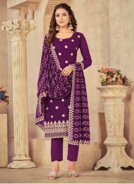 Purple Embroidered Georgette Dress Material