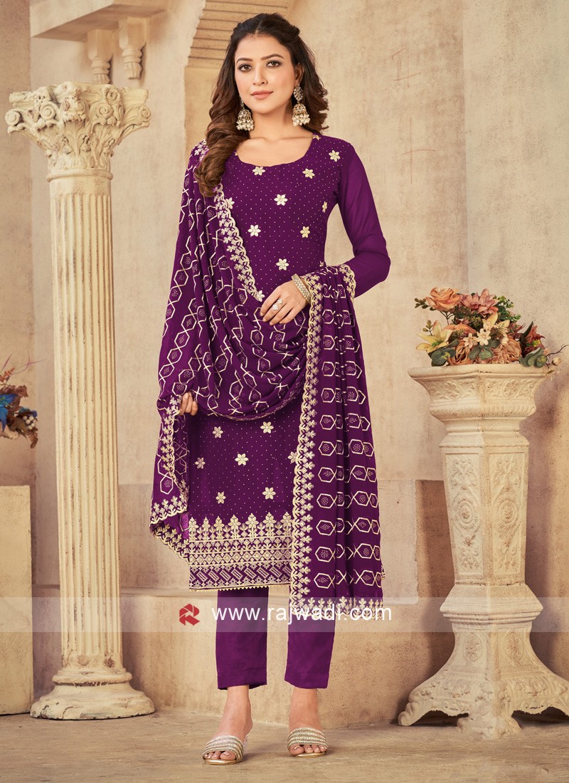 Jacquard Embroidered Sharara in PurpleDefault Title | Dress materials,  Partywear, Outfits