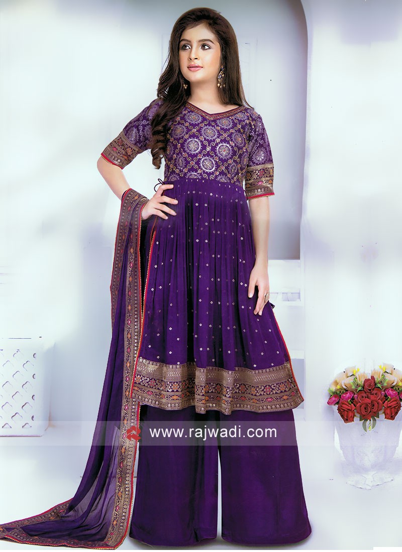 Purple Embroidered Silk Readymade Salwar Kameez