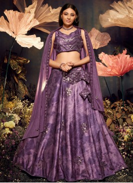 Elegant Purple Embroidered Velvet A Line Lehenga Choli