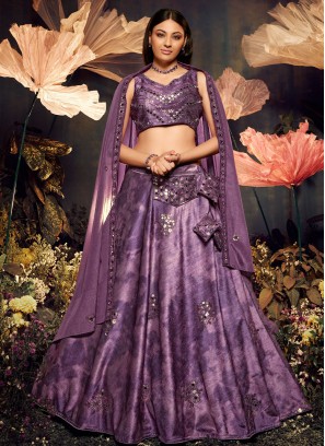 Elegant Purple Embroidered Velvet A Line Lehenga Choli