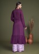 Purple Batik Printed Festive Silk Palazzo Suit with Jacket