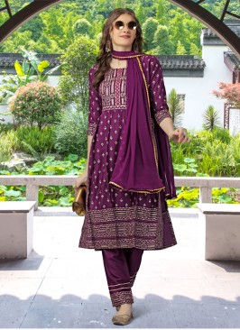 Purple Rayon Festive Salwar Kameez Suit