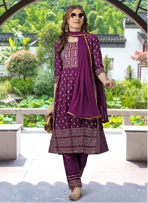 Purple Rayon Festive Salwar Kameez Suit