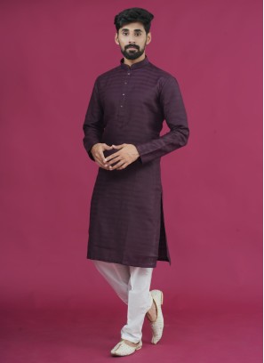 Purple Fetive Wear Cotton Silk Kurta Pajama