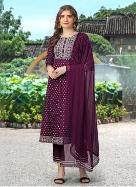 Purple Pant Style Salwar Kameez with Matching Dupatta