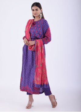 Purple Pant Style Salwar Kameez with Bandhani Prints