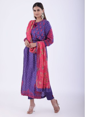 Purple Pant Style Salwar Kameez with Bandhani Prints