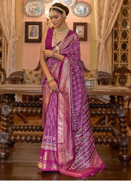 Purple Patola Printed Designer Silk Saree