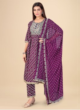 Purple Readymade Bandhani Printed Pant Style Salwar Kameez