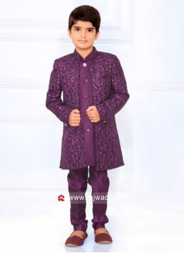 Purple Readymade Embroidered Indowestern