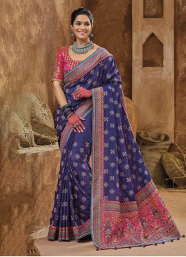 Exquisite Purple Kachhi Embroidered Banarasi Silk Saree