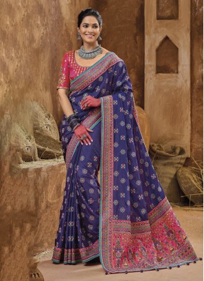 Dark Grey Chiffon Silk Saree with Designer Blouse