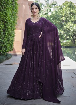 Purple Sequins Embellished Party Wear Gown with Dupatta