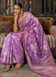 Gorgeous Purple Handloom Silk Designer Saree