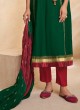 Shagufta Angrakha Style Bottle Green And Red Color Salwar Suit.
