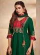 Shagufta Angrakha Style Bottle Green And Red Color Salwar Suit.