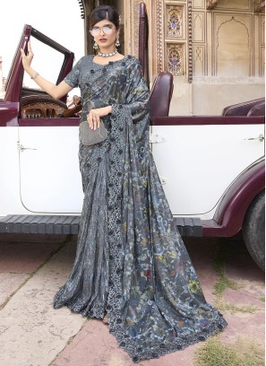 Mesmerizing Grey Designer Saree