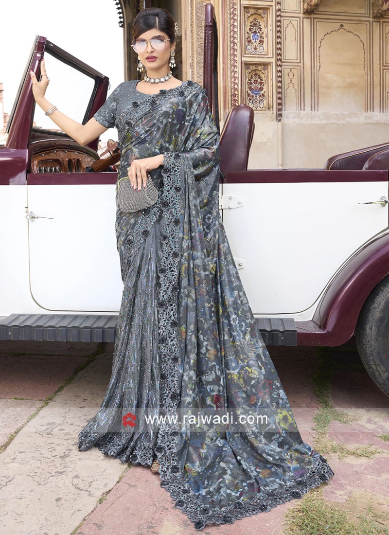 Buy Grey Color Fancy Fab Woven Designer Saree | Appelle Fashion