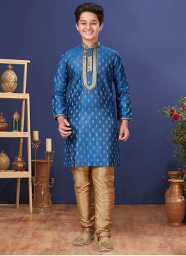 Rama Blue Jacquard Silk Kurta Pajama