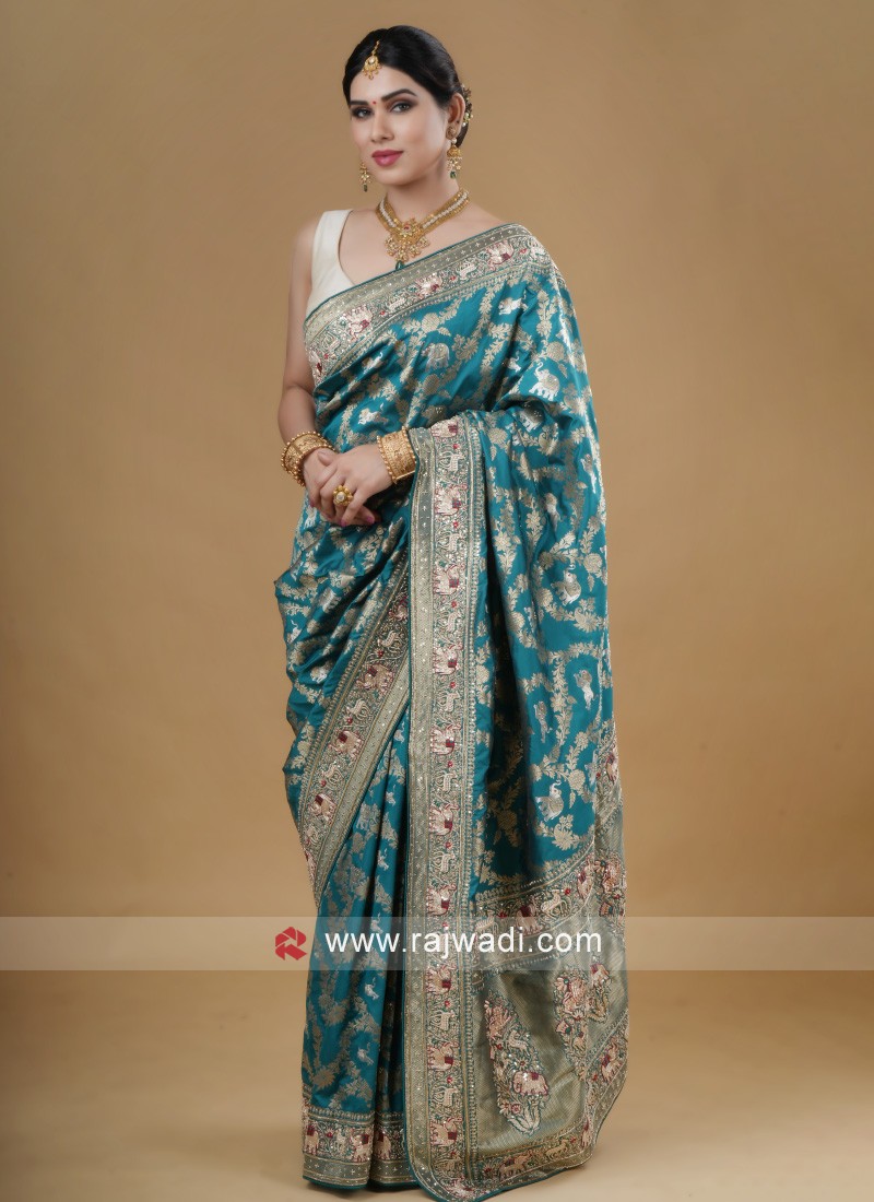 Light Blue Pure Silk Banarasi Saree | Taneira Online Store