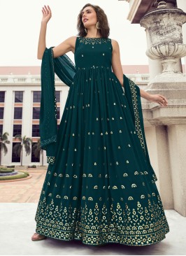 Elegant Rama Green Georgette Gown