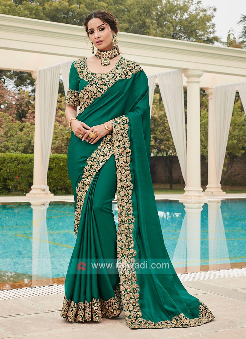 Buy Rama Green Color Soft Banarsi Silk Saree Beautiful Art Silk Jacquard  Border Saree With Unstitched Runing Blouse for Women Wedding Wear Saree  Online in India - Etsy