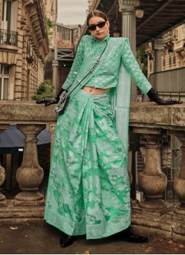 Enchating Sea Green Woven Organza Satin Silk Saree