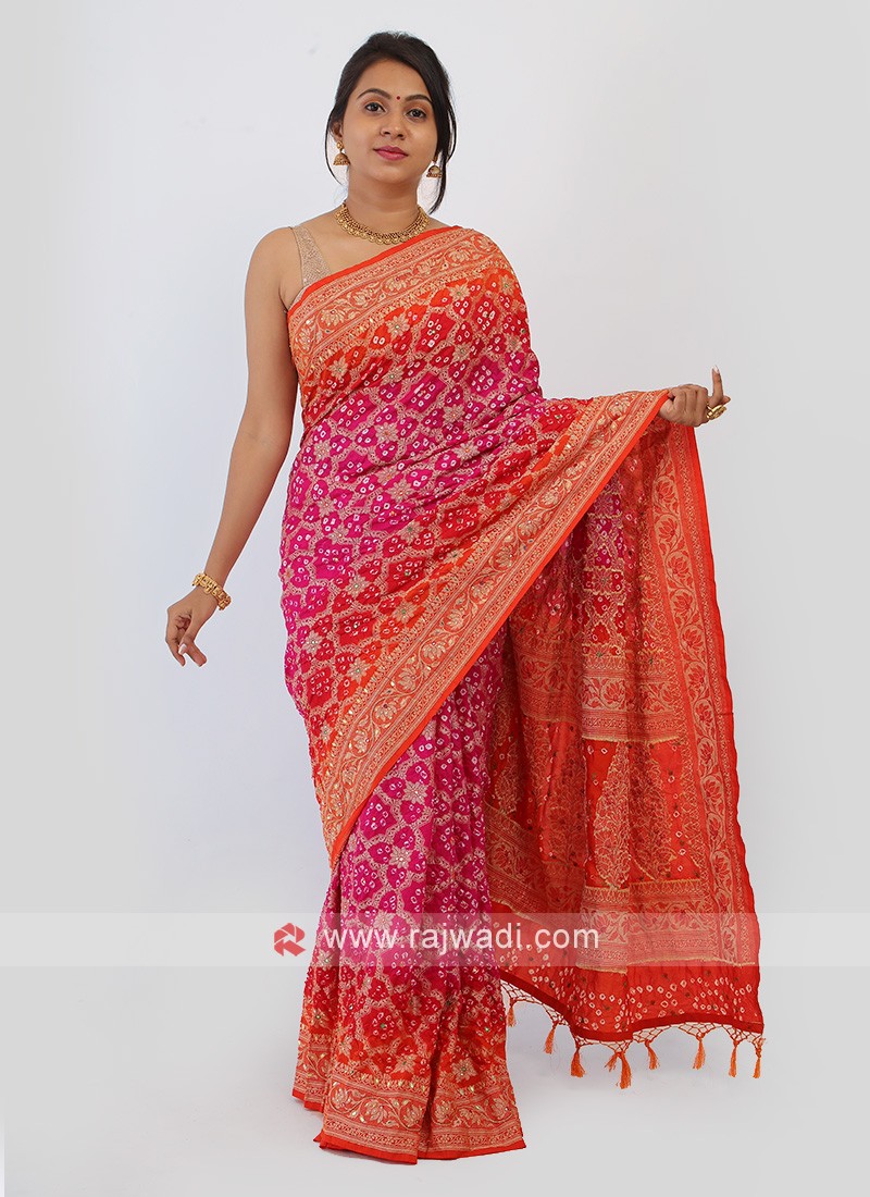 New | Wedding Bandhani Saree in Black - Designerkloth