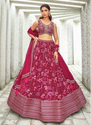 Rani Color Chiffon Wedding Lehenga Choli