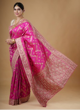 Rani Pink Designer Banarasi Silk Saree