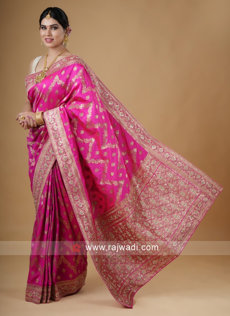 Neeru's Banaras Fabric Banarasi Saree (Rani Pink) in Hyderabad at best  price by Adnan Collection - Justdial