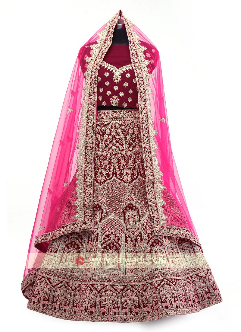 Buy Rani Pink Velvet Kurta Lehenga Online for Women by EASE CLOTHING -  3807148