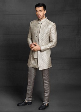 Raw Silk Fabric Jacket Style Indowestern