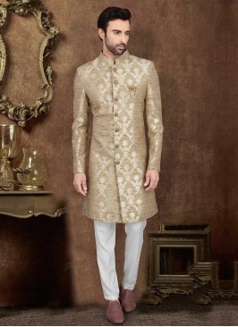 Raw Silk Golden Cream Color Indo-Western