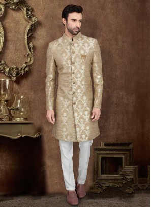 Raw Silk Golden Cream Color Indo-Western