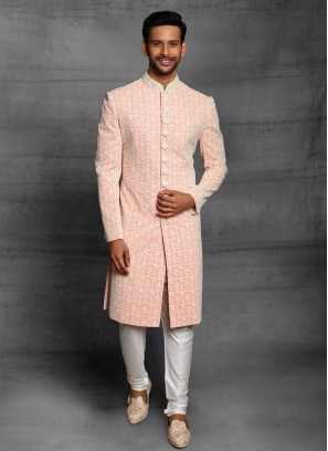 Raw Silk Lucknowi Work Sherwani