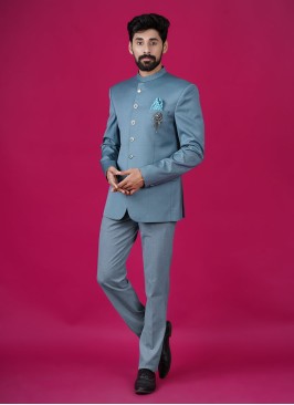 Readymade Aqua Blue Jodhpuri Suit