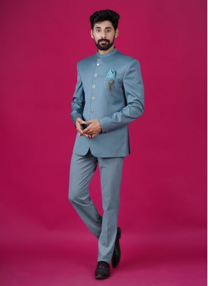 Readymade Aqua Blue Jodhpuri Suit