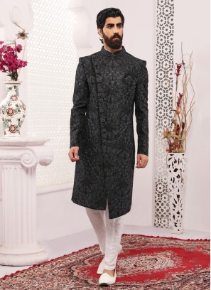 Readymade Art Banarasi Silk Sherwani With Embroidered Work