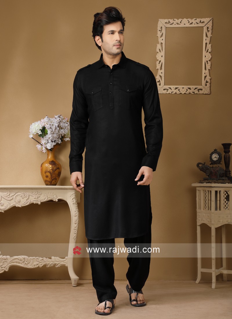 Black cotton plain pathani suit | Pathani kurta, Handsome wear, Gents kurta  design