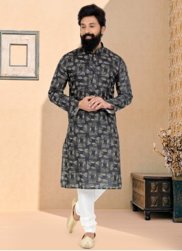 Readymade Black Digital Print Cotton Silk Kurta Pajama