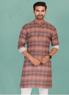 Readymade Brown Cotton Bandhani Printed Kurta