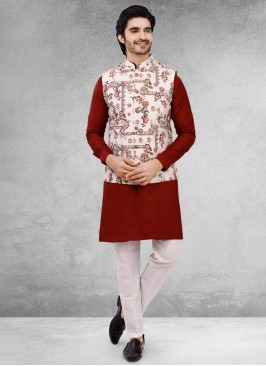 Readymade Cotton Silk Nehru Jacket For Mens