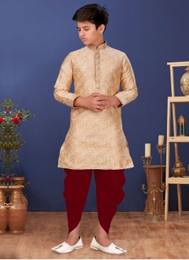 Readymade Cream Jacquard Silk Woven Kurta Pajama