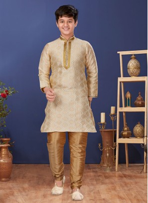 Readymade Cream Weaving Jacquard Silk Kurta Pajama