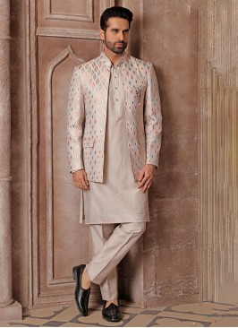 Readymade Dark Beige Jacket Style Indowestern Set