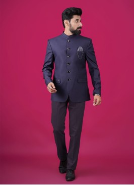 Readymade Dark Purple Imported Fabric Jodhpuri Suit