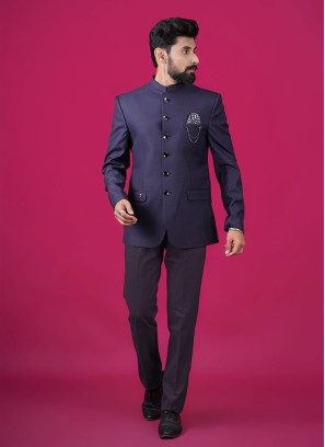 Readymade Dark Purple Imported Fabric Jodhpuri Suit